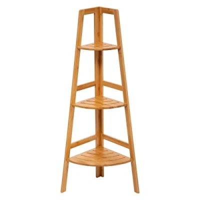 Afbeelding van 5Five Doucherekje/badkamerrekje hoek model bamboe 3 lagen 32 x 103 cm Badkamerkastjes