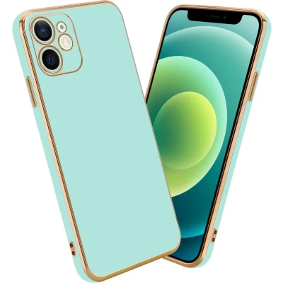 Afbeelding van Cadorabo Hoesje geschikt voor Apple iPhone 12 in Glossy Mintgroen Goud Beschermhoes Case Cover van flexibel TPU silicone en met camerabescherming