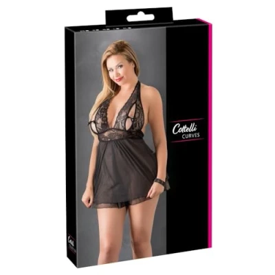 Afbeelding van Cottelli Plus Size Nacht Jurk Babydoll Variant Leukste Cadeau in het Donker voor Partner Maat 2XL Zwart