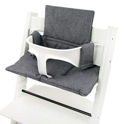 Afbeelding van Bambiniwelt Reserveovertrek, overtrek, zitkussen, kussenset, stoelverkleiner, compatibel met STOKKE Tripp Trapp voor hoge stoel, kinderstoel, ORG. MELIERT (gemêleerd, donkergrijs ORG.)