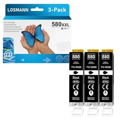 Afbeelding van LOSMANN 3 x zwarte inktcartridges, compatibel met Canon PGI 580 XXL PGBK voor Pixma TS6350, TS6150, TS8150, TS8250, TS6250, TS705, TS705a, TS8151, TS6151, TS8152, TS8300, TS9150, TS9155 5
