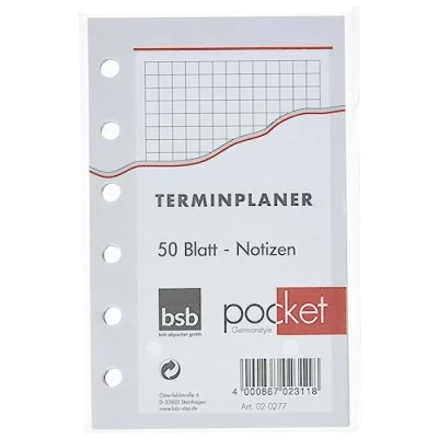 Afbeelding van bsb Reserve inleg notities, afmetingen: circa A7 6 vaks perforatie, voor Pocket agenda organizer, 020277