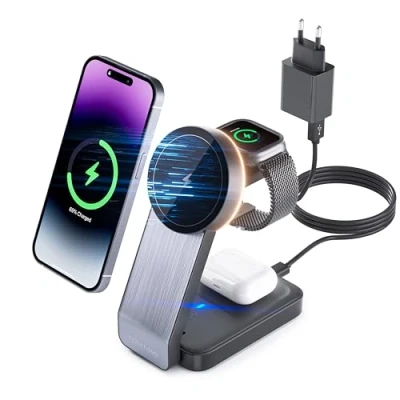 Afbeelding van Mag safe Wireless Charger, Foldable 3 in 1 Charging Station, Compatible with iPhone 12/13/14/15 Series, Airpods 2/3/Pro, Apple Watch