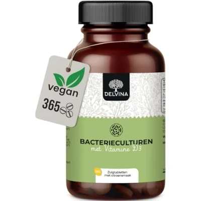Afbeelding van DELVINA Bestrijdt Slechte Adem Vegan 365 Zuigtabletten voor Mondhygiëne zonder Mondspoeling Bacterieculturen met Vitamine D3, Citroensmaak (1 Jaar Voorraad)