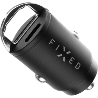 Afbeelding van Fixed 2 poorts USB A &amp; C 30W telefoon autolader zwart
