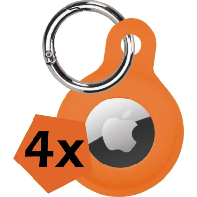 Afbeelding van Hoesje Geschikt voor Apple AirTag Sleutelhanger Hoes Siliconen Oranje 4 PACK