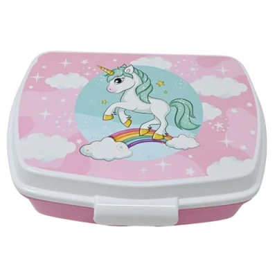 Afbeelding van damaloo Eenhoornbroodtrommel voor meisjes, Bento lunchbox met groot vak, BPA vrij, eenhoorn, broodtrommel kinderen school en kleuterschool, snackbox, kinderlunchbox,