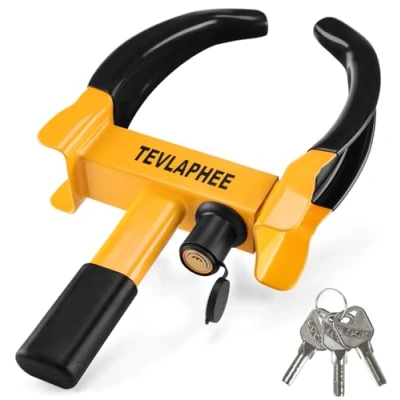 Afbeelding van Tevlaphee Cepo Diefstalbeveiliging voor auto, aanhanger, caravan, versterkt, universeel, verstelbaar, PVP bescherming, boorslot, zwart en geel