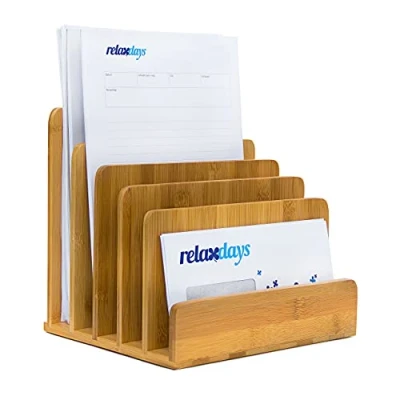 Afbeelding van Relaxdays brievenhouder bamboe 5 vakken tijdschriftenhouder brievenstandaard hout