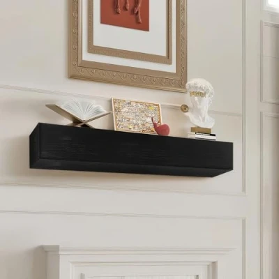 Afbeelding van VEVOR open haardmantel, 122 x 20 12,7 cm, 22,7 kg gewichtscapaciteit, natuurlijke houten mantel voor boven haard, wandgemonteerde drijvende boerderijplank, handgemaakte haardmantel