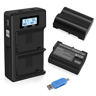 Afbeelding van CITYORK en EL15 EL15a 2500mAh Vervangende Batterij (2 Stuks) Smart LED Dubbele Oplader voor Nikon / 15a Compatibel met Z6, D500, D600, D610, D750, D800, D810, D810a, D850, D7100 Camera&#039;s