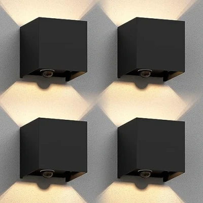 Afbeelding van ledscom.de 4 stuks wandlamp CUBEL voor buiten, IP65, up/downlight, bewegingsmelder, matzwart, hoekig, 1x G9 max. 10W