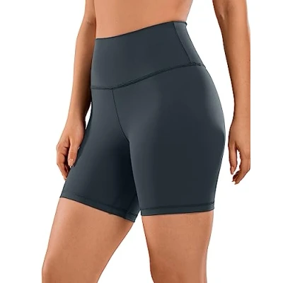 Afbeelding van CRZ YOGA Yogashort Voor Dames Met Naakt Gevoel 6 Inch Hoog Getailleerde Trainingsshorts Atletische Hardloopfietsbroek Melaniet L