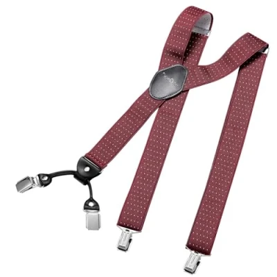 Afbeelding van DonDon brede bretels 3,5 cm 4 Y vormige leren clips elastisch en in lengte verstelbaar Gestippeld red wit