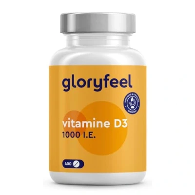 Afbeelding van gloryfeel vitamine D tabletten 1000 I.U. D3 400 voor meer dan 1 jaar vooraad Ondersteunt het immuunsysteem, botten en spieren* 100% puur Cholecalciferol