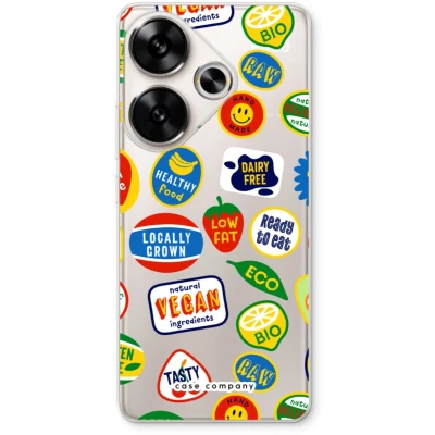 Afbeelding van Case Company® hoesje geschikt voor Xiaomi Poco F6 Fruitsticker Soft Cover Telefoonhoesje Bescherming aan alle Kanten en Schermrand