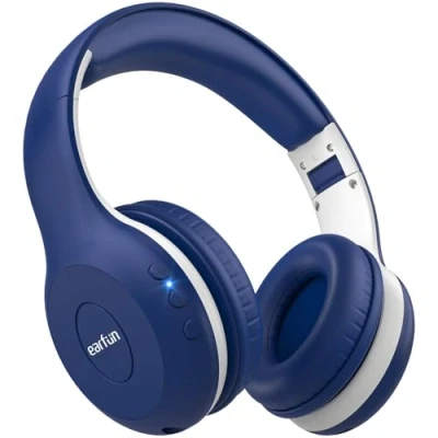 Afbeelding van EarFun Bluetooth hoofdtelefoon voor kinderen, 85/94 dB volumeregeling, hifi geluid, HD microfoon, 40 uur batterij, opvouwbaar, instelbaar, school, reizen, pc, blauw
