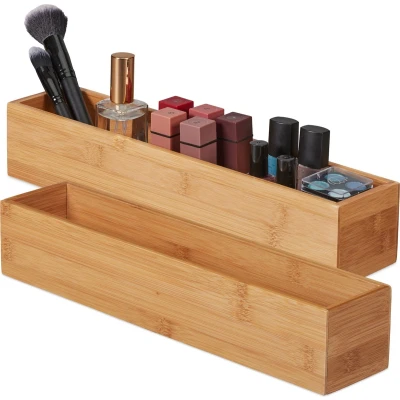 Afbeelding van Relaxdays 2x Bamboe opbergbox opbergdoosje hout langwerpig organizer houder