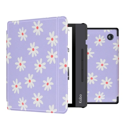 Afbeelding van Kobo Libra H2O Hoes: iMoshion Design Slim Hard Case Sleepcover Bookcase met stand Flowers Distance Kunstleder E Reader Hoezen