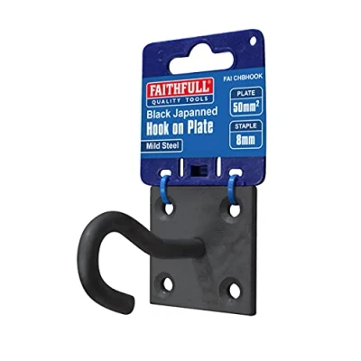 Afbeelding van Faithfull FAICHBHOOK 8 mm zwarte Jappaned stalen haak op plaat (50 x 50 mm), l b