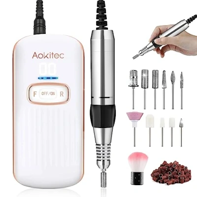 Afbeelding van Aokitec elektrische nagelfrees voor gelnagels, acrylnagels, nagelvijl met led display, 35.000 omw/min verstelbaar, professionele nagelverzorging, manicure, pedicure set thuis, nagelstudio