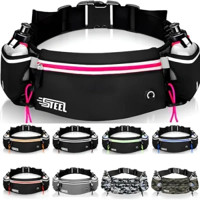 Afbeelding van Hardloopriem, sportheuptas met zachte drinkfles, flessenhouder, waterdicht, voor heren en dames, smartphone, iPhone, Samsung Galaxy, comfortabel, joggen, Roze, Eén maat, hardloopriem
