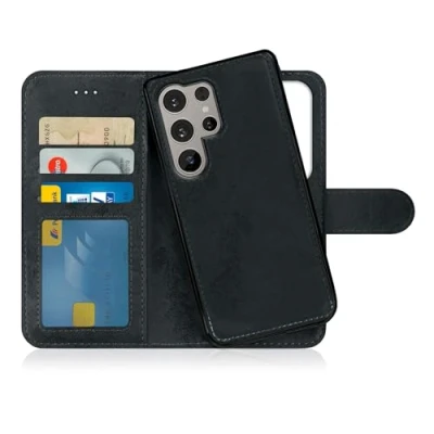 Afbeelding van MyGadget 2 in 1 Wallet Case Samsung Galaxy S24 Ultra Magnetische PU Lederen Flip Cover w Kaartsleuven &amp; Afneembare Terug Slanke TPU Bumper Shell Zwart