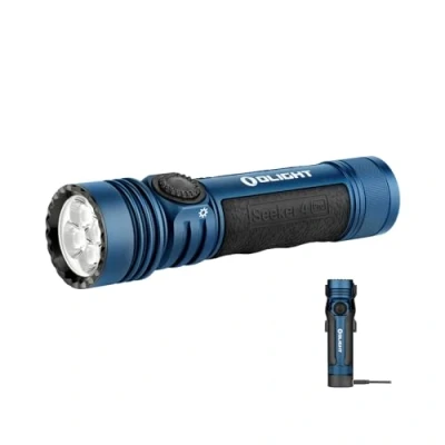 Afbeelding van OLIGHT Seeker 4 Pro LED zaklamp met holster, 4600 lumen 260 meter, USB C oplaadbare zaklamp, 15 dagen batterijduur, draagbare voor dagelijks gebruik, buiten (blauw koel wit)