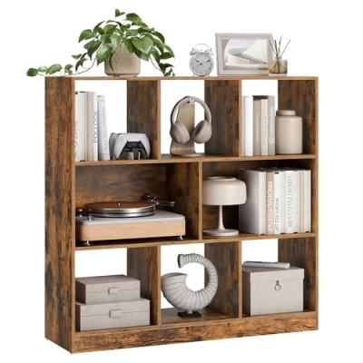 Afbeelding van VASAGLE LBC52BX Boekenrek, Opbergkast met open vakken, voor woonkamer, slaapkamer, kantoor, scheidingswand, 97,5 x 30 100 cm, rustiek bruin