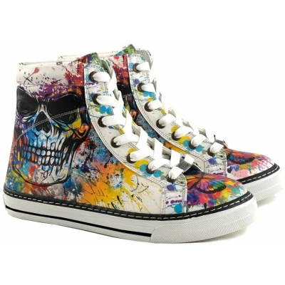 Afbeelding van Goby Skull Splash Sneaker Laars Dames Sneakers Vegan Handgemaakt Maat 36