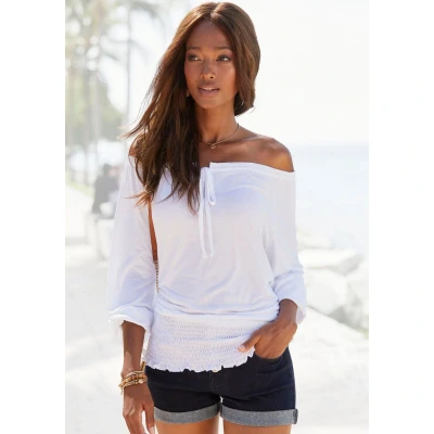 Afbeelding van Lascana Carmenshirt Longsleeve, Dames, Maat: 36/38, Weiss