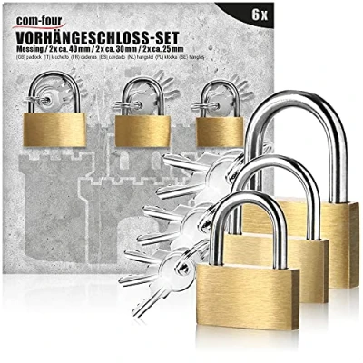 Afbeelding van COM FOUR® 6x hangslot van massief metaal met sleutel en verschillende beugeldiktes