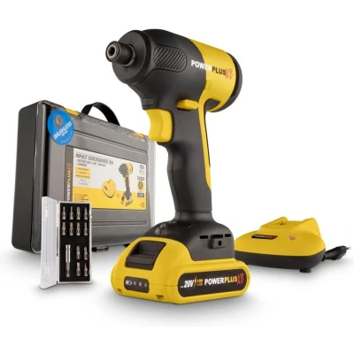 Afbeelding van Powerplus POWXB30020 Accu schroefmachine 20V Brushless Slagschroevendraaier Incl 1x 2.0Ah accu, lader, 13 accessoires en koffer