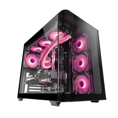 Afbeelding van MARSGAMING MC FUSION, Gaming ATX Case, Volledig Zijraam en Gebogen Voorzijde van Gehard Glas, Semi Tower PC Dubbele Kamer, Ondersteuning voor Vloeistofkoeling, Geoptimaliseerde Interne Ruimte, Zwart