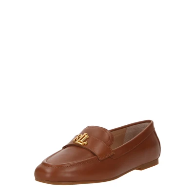 Afbeelding van Lauren Ralph Averi III Burnished Leather Loafer Instappers, Dames, Maat: 36, Deep saddle tan Leer