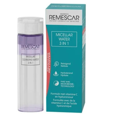 Afbeelding van Remescar Micellair Water 3 in 1 Gezichtsreiniger met vitamine C en Hyaluronzuur, Make Up Remover voor intensieve reiniging van de huid verwijdering onzuiverheden, Face Wash hydratatie reiniging, 200 ml