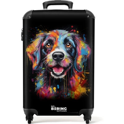 Afbeelding van NoBoringSuitcases.com® Kinderkoffer Kindertrolley Hond als kleurrijke graffiti art Handbagage koffer lichtgewicht Reiskoffer trolley kinderen Rolkoffer met wieltjes Past binnen 55x40x20 en 55x35x25