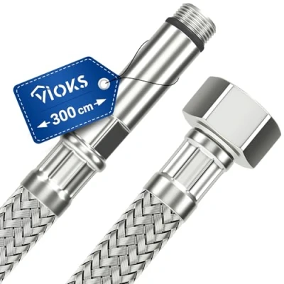 Afbeelding van VIOKS Pantserslang, 1/2 inch, flexibel, 300 cm, met wartelmoer en M10 buitendraad, waterslang voor aansluiting op kraan, spoelbak, waterkraan of wastafel