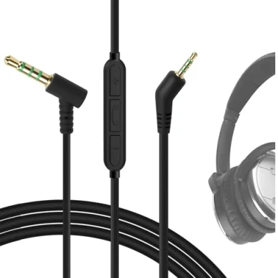 Afbeelding van Geekria Replacement Kable for Bose QuietComfort 3, QC3 koptelefoon vervangende kabel met Inline Mic/Audio Koord volumeregeling en microfoon, werkt Apple Device, Android, Windows Phone Zwart