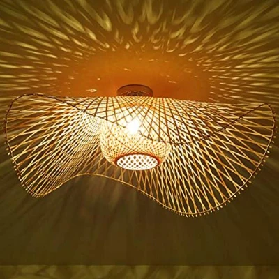 Afbeelding van Natuurlijke Bamboe Rotan Plafondlamp Retro E27 Vintage Handgeweven Lampenkap Eetkamer Slaapkamer Woonkamer Plafondverlichting Keuken Teahouse Kroonluchter Kantoor Plafondlamp,85cm