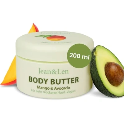 Afbeelding van Jean &amp; Len Exotic body Butter mango Avocado, verzorgt intensief de droge tot zeer huid, pH huid ideaal, met exotische geur, butter, zonder parabenen siliconen, 200 ml