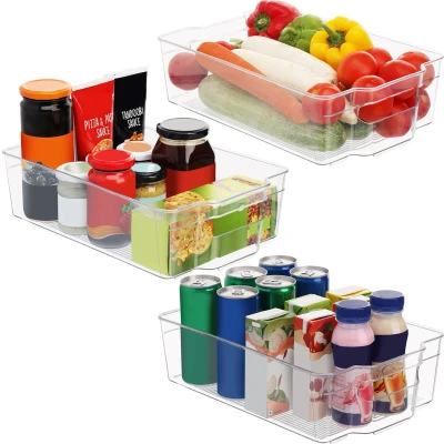 Afbeelding van Kurtzy 3pak Grote Keuken Koelkast &amp; Kast Opslag Trommels 32,5cm Totale Lengte Helder Plastic Bakjes Badkamer, Kelder, Lades, Diepvries Huis Organiser Containers