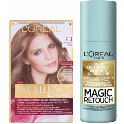 Afbeelding van L&#039;Oréal Excellence Creme Haarverf 7.3 Goudblond + Magic Retouch Uitgroeispray Blond 75 ml Pakket