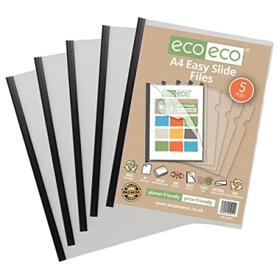 Afbeelding van eco A4 50% Gerecycleerde Zak 5 Easy Slide Files, Clip Bar Project Report Bestanden, eco051, Zwart