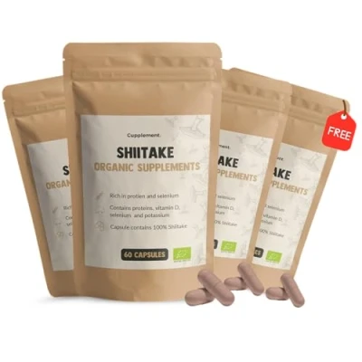 Afbeelding van Cupplement 4 Zakken Shiitake 60 Capsules Inclusief Pillendoos Gratis Scoop Biologisch Paddenstoelen Sporen Superfood Shitake Geen Extract of Poeder Lentinula Edodes Supplement Gedroogd Teelt Mushroom Bevat AHCC