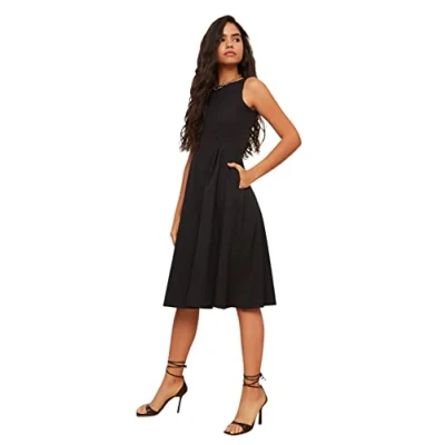Afbeelding van Trendyol Mint Geplooide Gevoerde Midi Geweven Jurk Met Open Taille Twoss20El0980