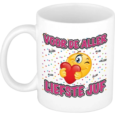 Afbeelding van Bellatio Decorations Cadeau mok/beker Voor de aller liefste juf wit 300 ml feest mokken