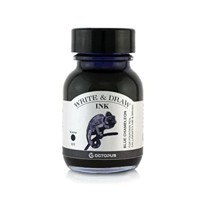 Afbeelding van Octopus Write and Draw Ink 425 Blue Chameleon, watervaste inkt voor schrijven en tekenen, kalligrafie inkt, lichtechte tekeninkt vulpen, glaspen, penseel, 50 ml