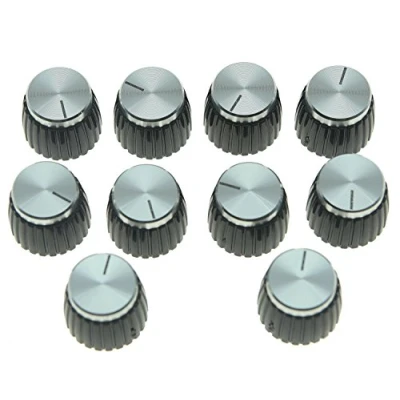 Afbeelding van KAISH 10Pcs Gitaar AMP Versterker Push on fit Knoppen Zwart met Zilver Aluminium Cap Top voor Marshall Versterkers 6mm diameter Potten