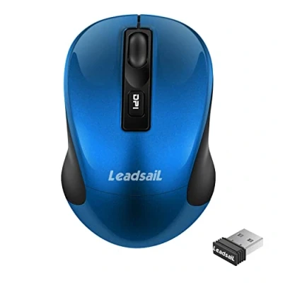 Afbeelding van LeadsaiL draadloze muis, ergonomische PC/computermuis, 2,4G muis stil met USB ontvanger, 800/1200/1600DPI, 4 toetsen muizen voor laptop/Windows, MacOS Linux, Chromebook, Microsoft Pro